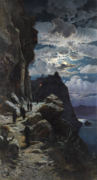 Caminhada dos monges para o mosteiro da montanha Athos. de Hermann David Salomon Corrodi